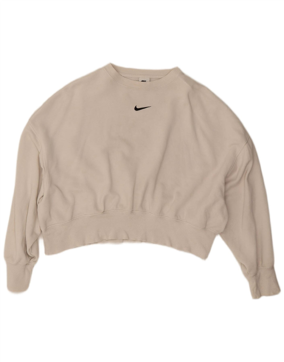 Nike Womens Crop Oversized Sweatshirt Jumper UK 14 Medium Off White Bomuld