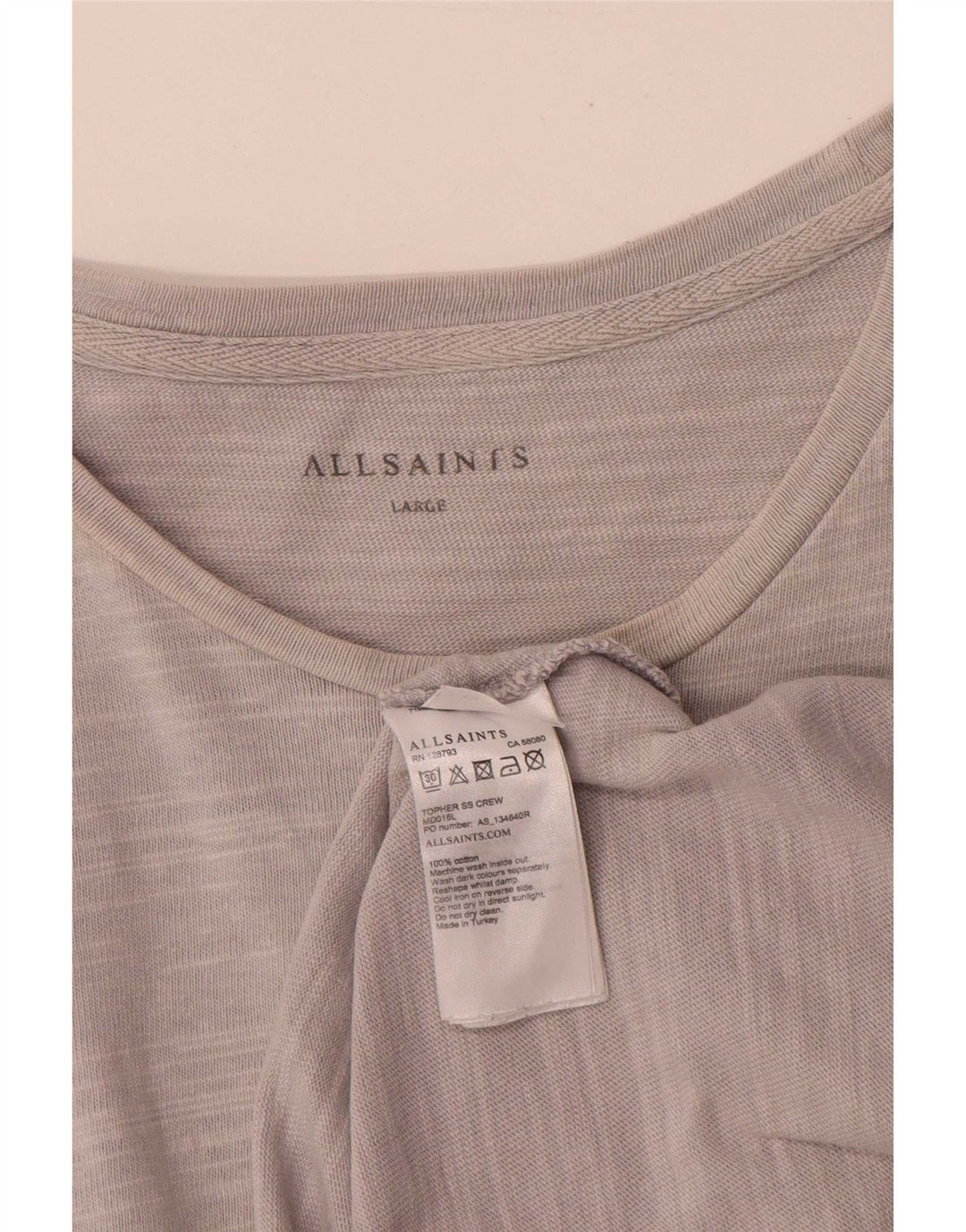 All Saints Herre T-Shirt Top Stor Grå Flecked Bomuld
