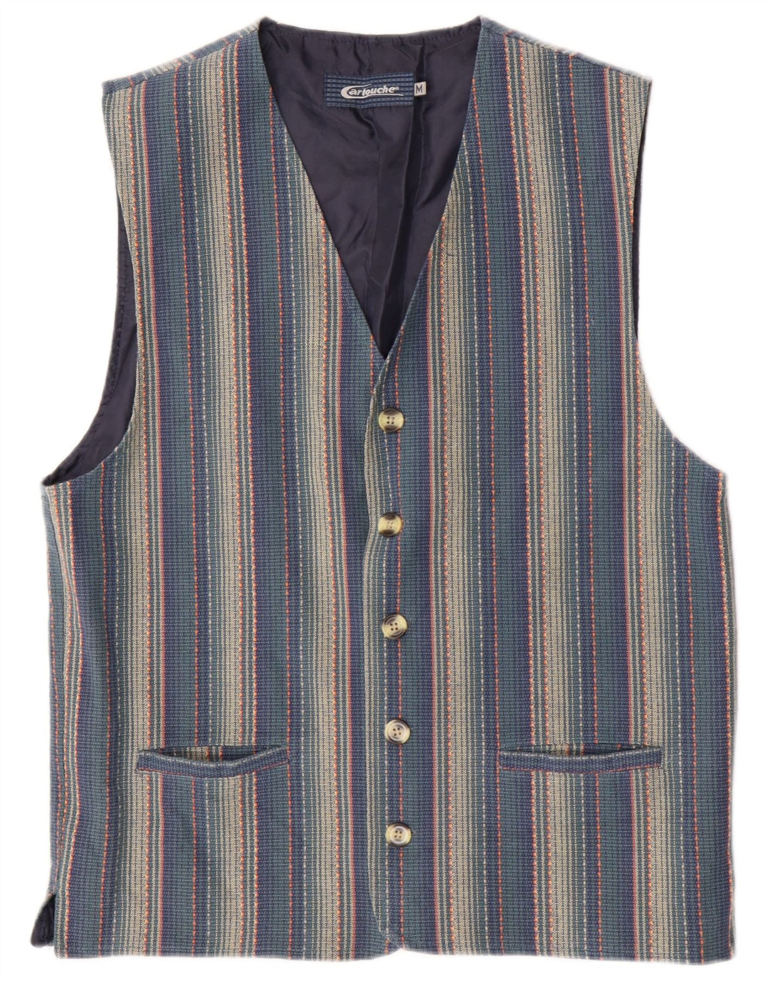 Cartouche Herre Gilet UK 38 Mellemblå stribet bomuld