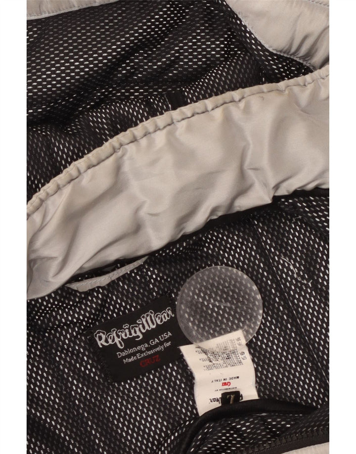 REFRIGIWEAR Dame Cruz Hooded Bomber Jacket UK 14 Large Silver Polyester