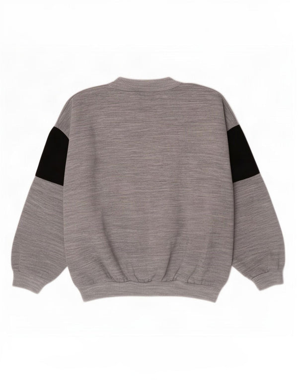 Vintage Dame grafisk sweatshirt Jumper UK 14 Medium Grey Colourblock