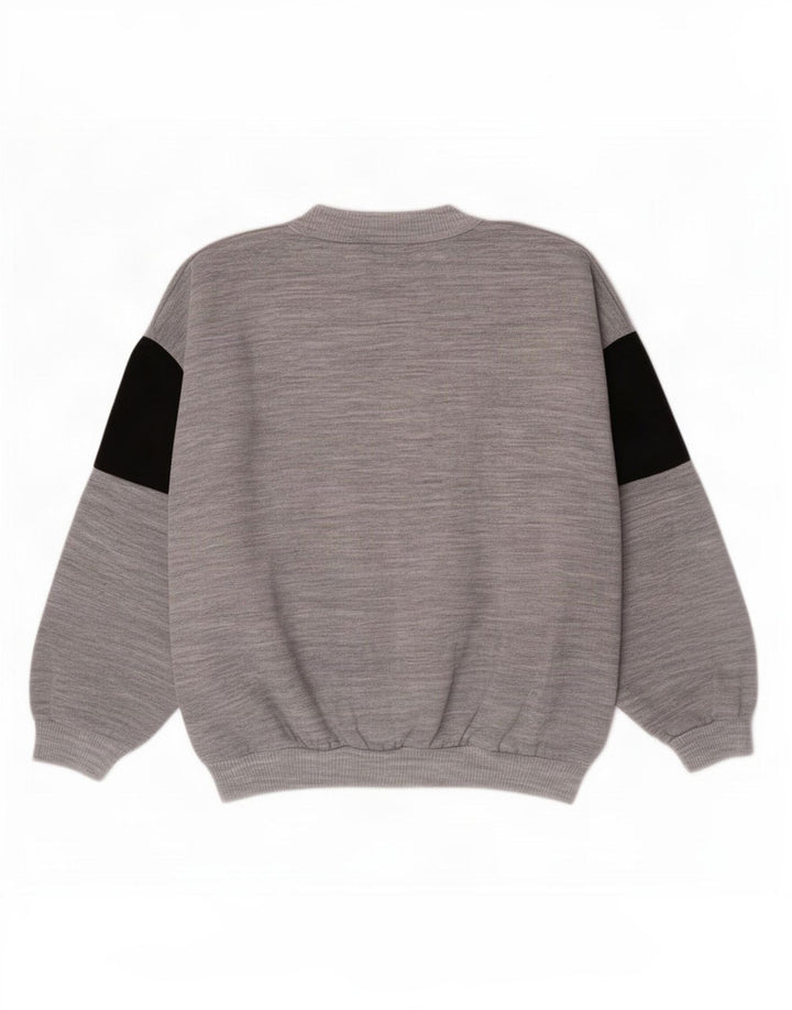 Vintage Dame grafisk sweatshirt Jumper UK 14 Medium Grey Colourblock