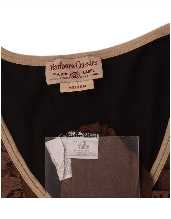 MARLBORO CLASSICS Dame T-Shirt Top UK 12 Medium Brun Paisley Bomuld