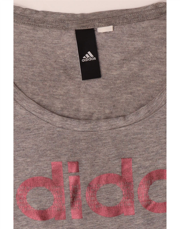 ADIDAS Womens Graphic T-Shirt Top UK 14 Large Grey Vintage Adidas and Second-Hand Adidas from Messina Hembry 