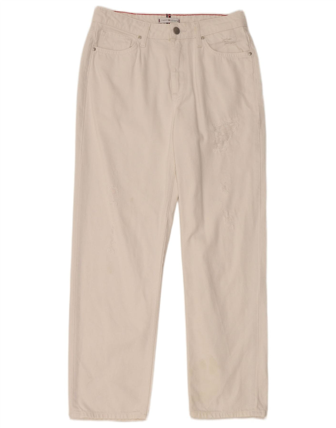 TOMMY HILFIGER Dame Distressed Straight Jeans W29 L28 Hvid Bomuld