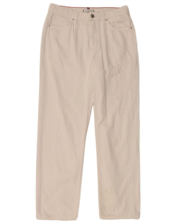 TOMMY HILFIGER Dame Distressed Straight Jeans W29 L28 Hvid Bomuld