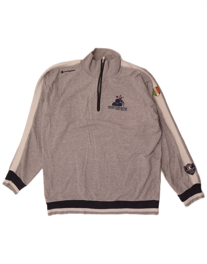 Champion Herre grafisk lynlås-hals sweatshirt jumper 2XL grå farveblok