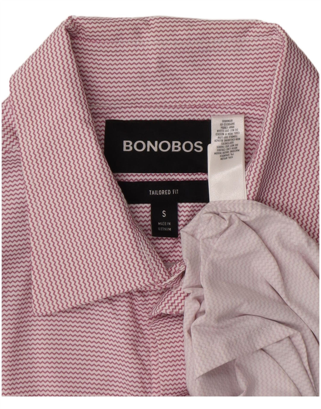 BONOBOS Herre skræddersyet pasform kortærmet skjorte Lille Pink Chevron Nylon