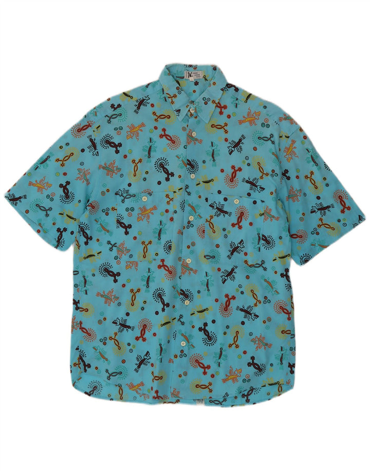 Firenze Kortærmet skjorte med abstrakt mønster til mænd Størrelse 39 15 1/2 Medium Blue
