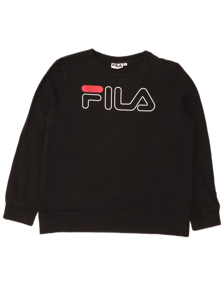 Fila Dame Grafisk Sweatshirt Jumper UK 14 Medium Sort