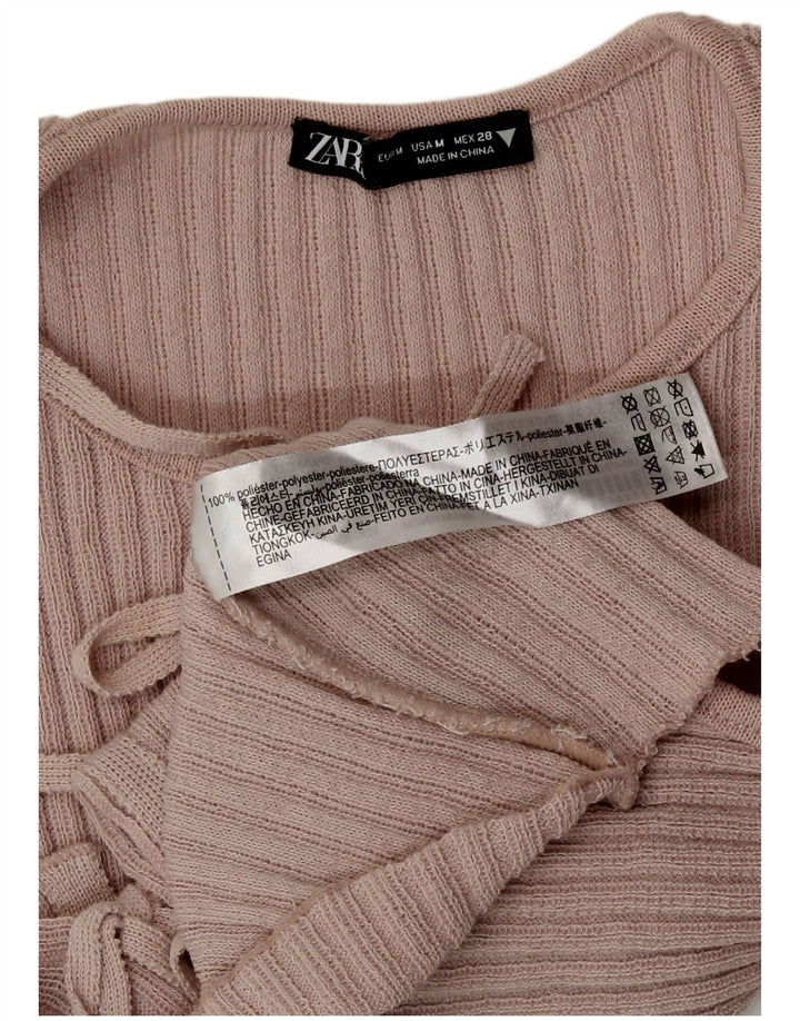 Zara Womens Crop ærmeløs skjortebluse UK 12 Medium Pink Polyester