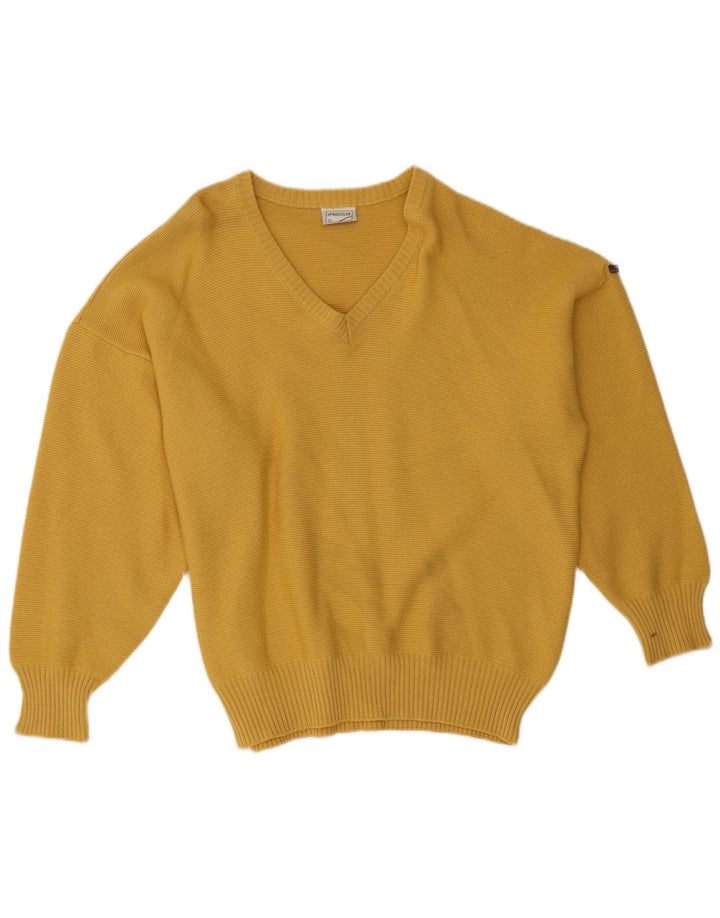 Vintage Herre V-hals sweater IT 52 Stor Gul Polyester