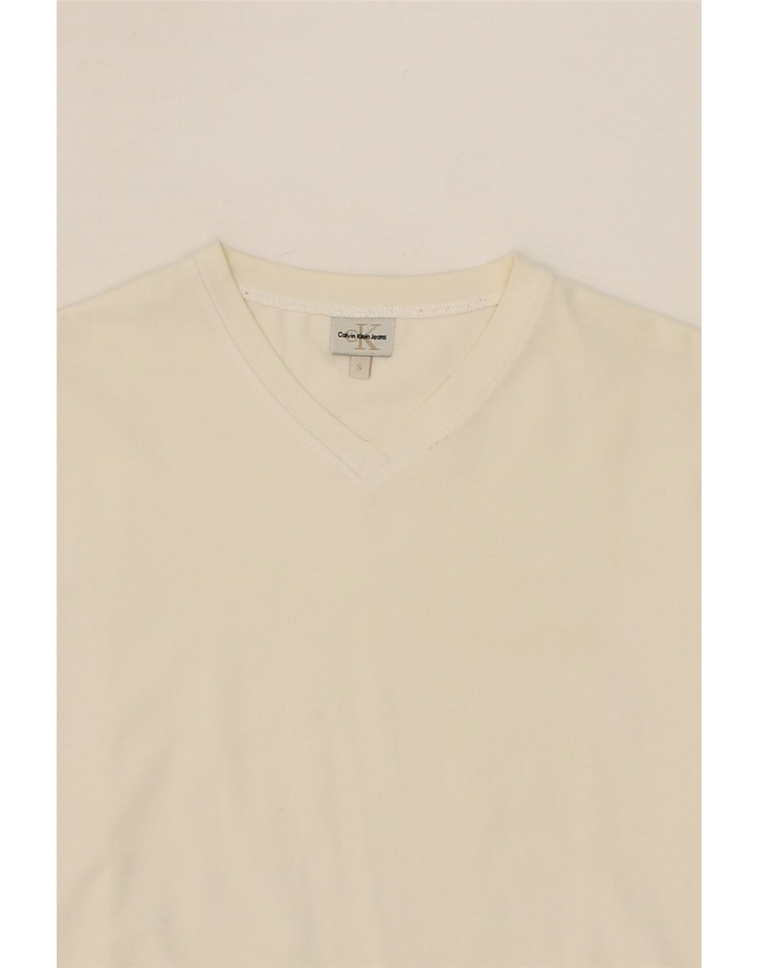 CALVIN KLEIN JEANS Mens T-Shirt Top Small Off White Cotton Vintage Calvin Klein Jeans and Second-Hand Calvin Klein Jeans from Messina Hembry 