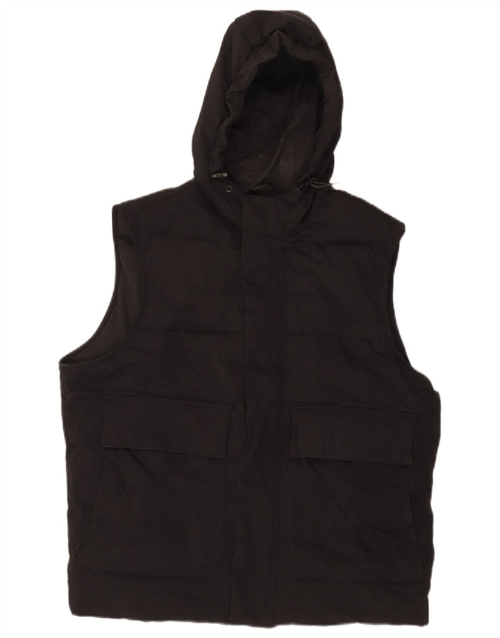 Zara Herre Hætte polstret Gilet UK 38 Medium Sort Polyester