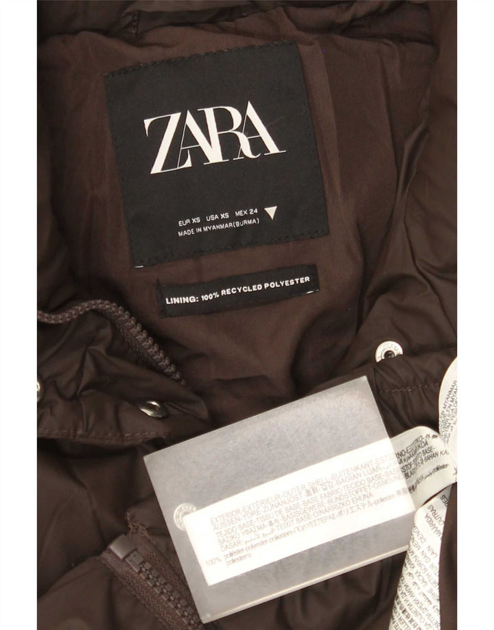 Zara Womens Crop Oversized polstret jakke UK 6 XS brun polyester