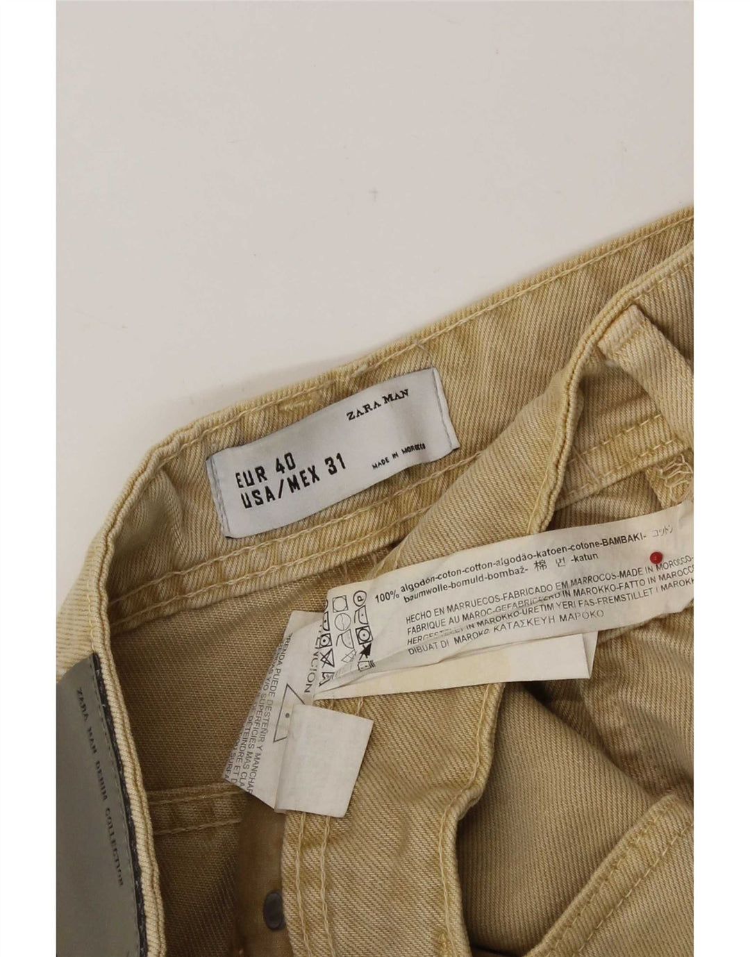 Zara Herre Denim Shorts EU 40 Medium W31 Beige Bomuld