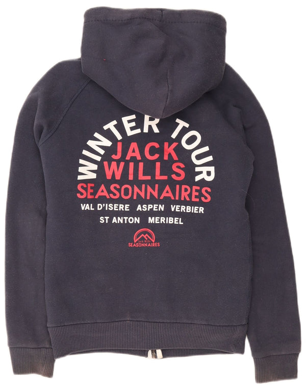 Jack Wills Dame Grafisk Sherpa Zip Hættetrøje Sweater UK 8 Small Navy Blue