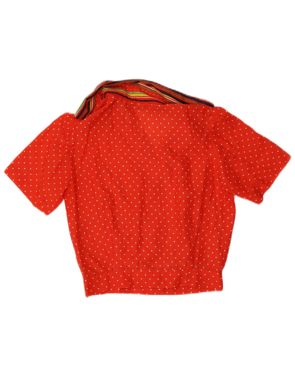 Vintage Womens Crop kortærmet skjortebluse UK 8 Small Red Polka Dot