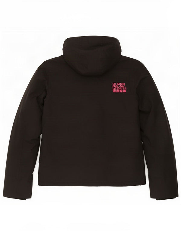 Superdry vindjakkejakke med hætte til kvinder UK 14 Medium Sort Nylon