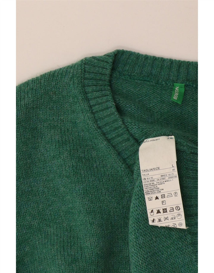 Benetton Herre V-hals sweater Stor grøn uld