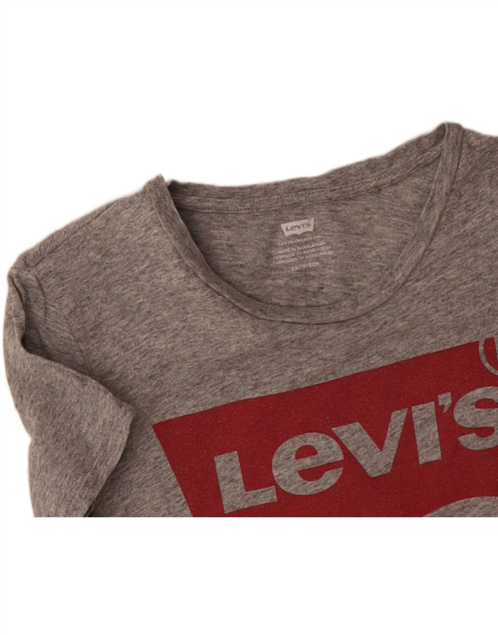 LEVI'S Womens Graphic T-Shirt Top UK 6 XS Grey Vintage Levi's and Second-Hand Levi's from Messina Hembry 