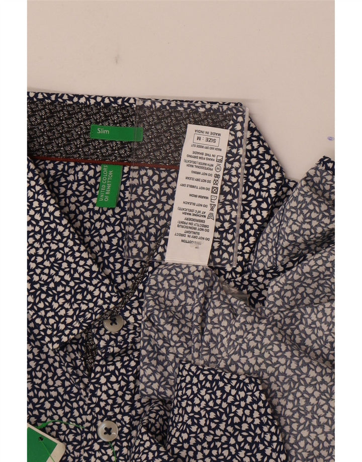 Benetton Herre Slim Fit skjorte Medium Marineblå Blomsterbomuld