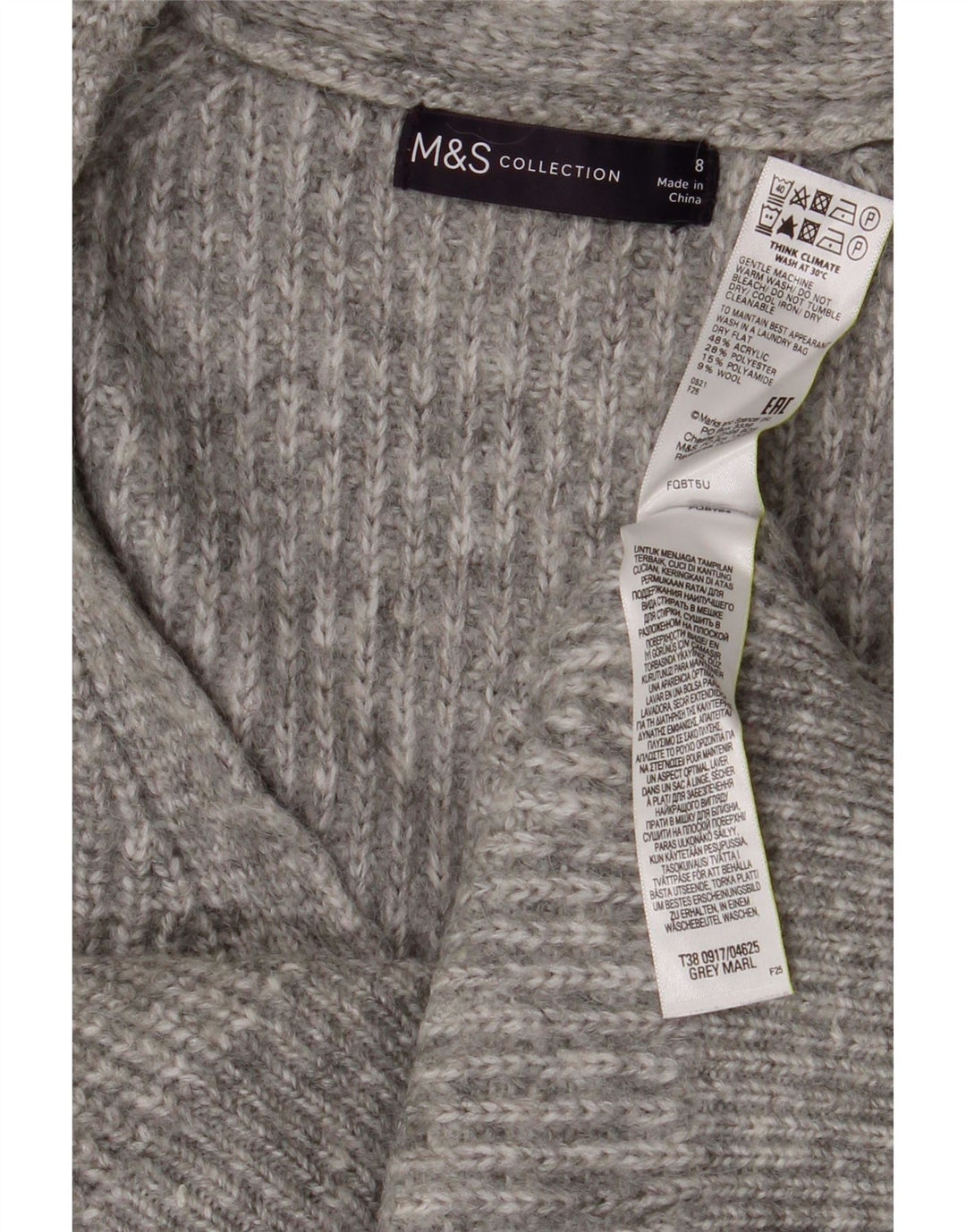 MARKS & SPENCER Dame Crop V-hals sweater UK 8 Small Grey Flecked