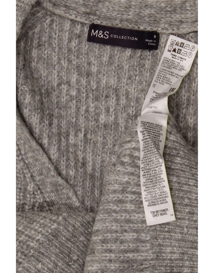MARKS & SPENCER Dame Crop V-hals sweater UK 8 Small Grey Flecked