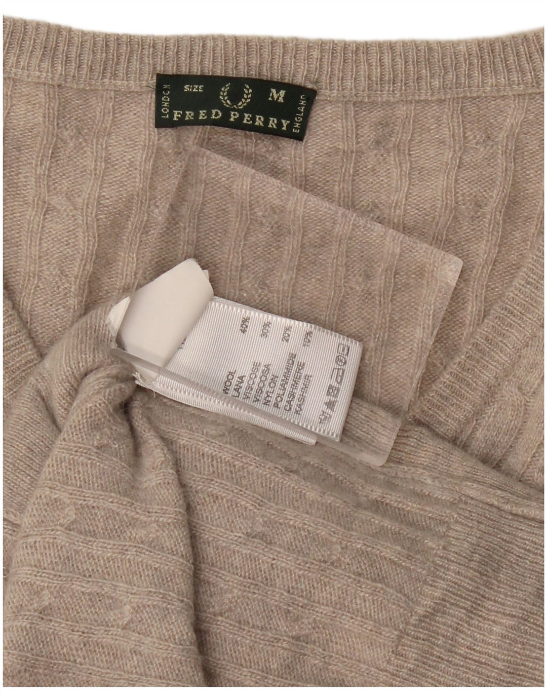 FRED PERRY Dame V-hals sweater UK 12 Medium Grey Uld