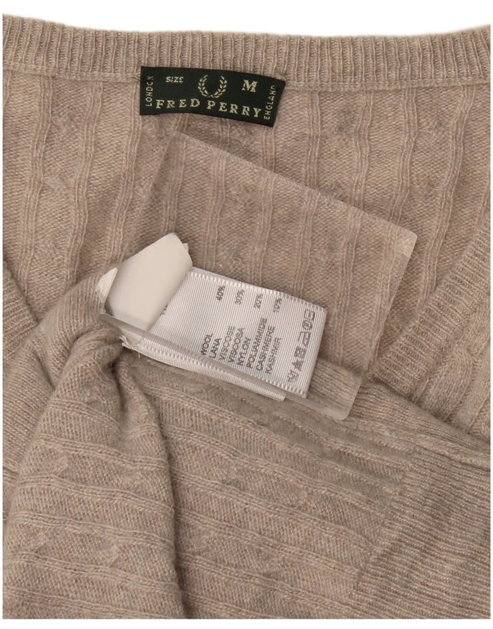 FRED PERRY Dame V-hals sweater UK 12 Medium Grey Uld