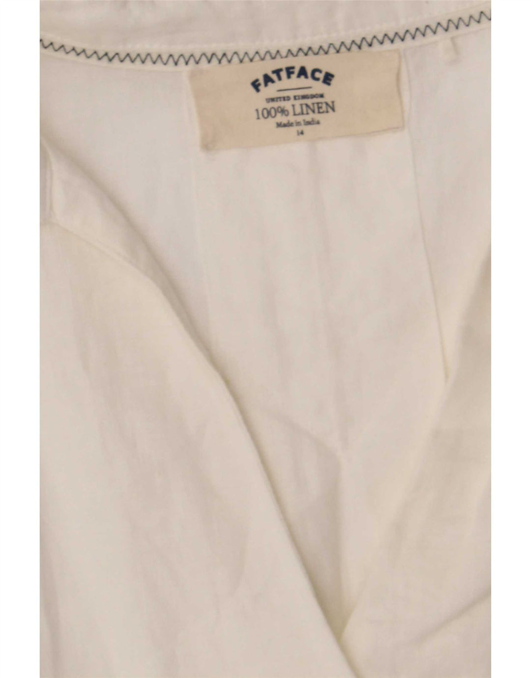 Fat Face Dame Loose Fit Pullover Shirt UK 14 Large White Linen