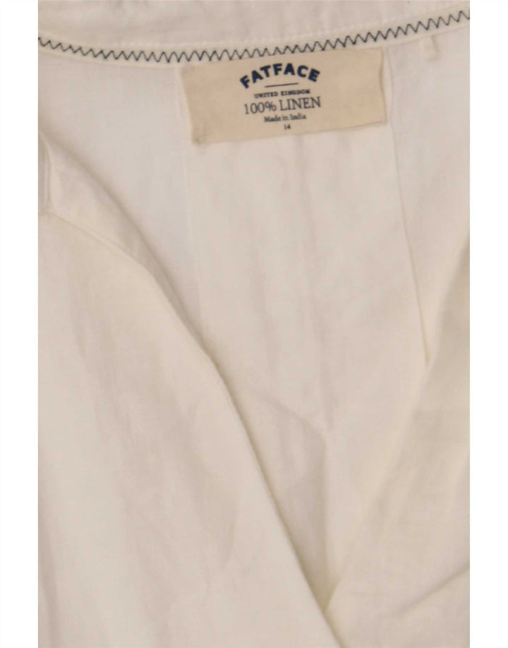 Fat Face Dame Loose Fit Pullover Shirt UK 14 Large White Linen