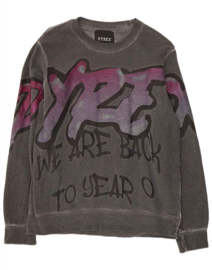 Pyrex Graphic Sweatshirt Jumper UK 10 lille grå bomuld