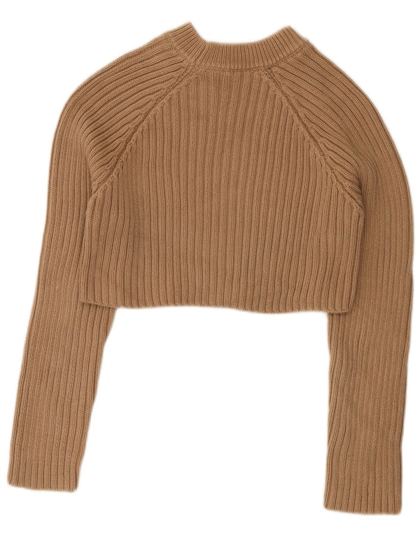Zara Womens Crop Boat Neck Jumper Sweater UK 10 Small Beige Bomuld