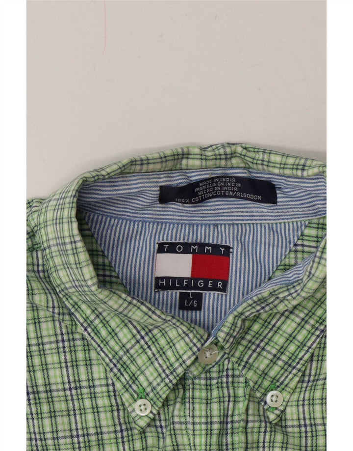Tommy Hilfiger Kortærmet Herreskjorte Stor grøn ternet bomuld