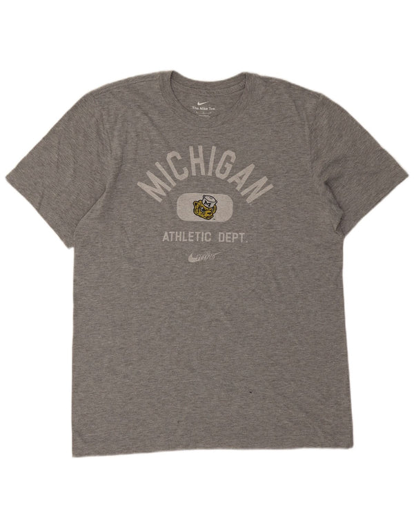 Nike Herre Michigan Wolverines Grafisk T-Shirt Top Medium Grå Flecked