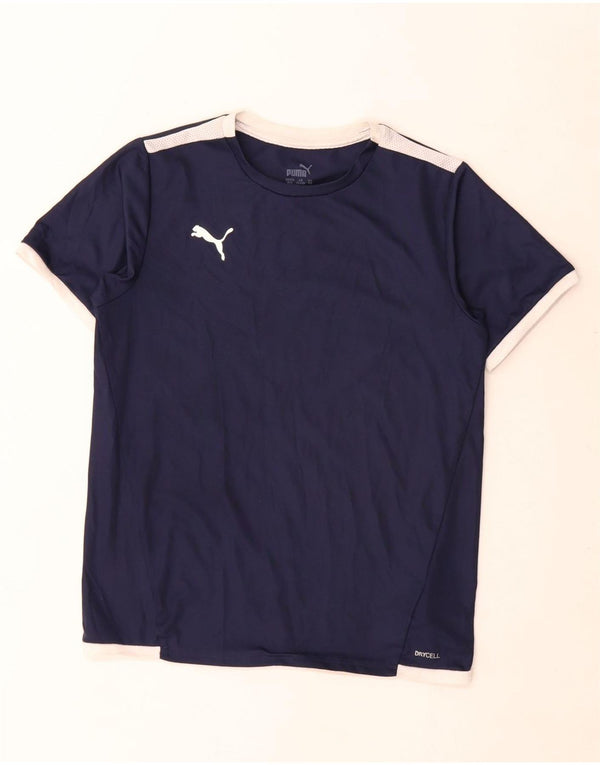 Puma Boys T-Shirt Top 11-12 år Navy Blue Colourblock Polyester