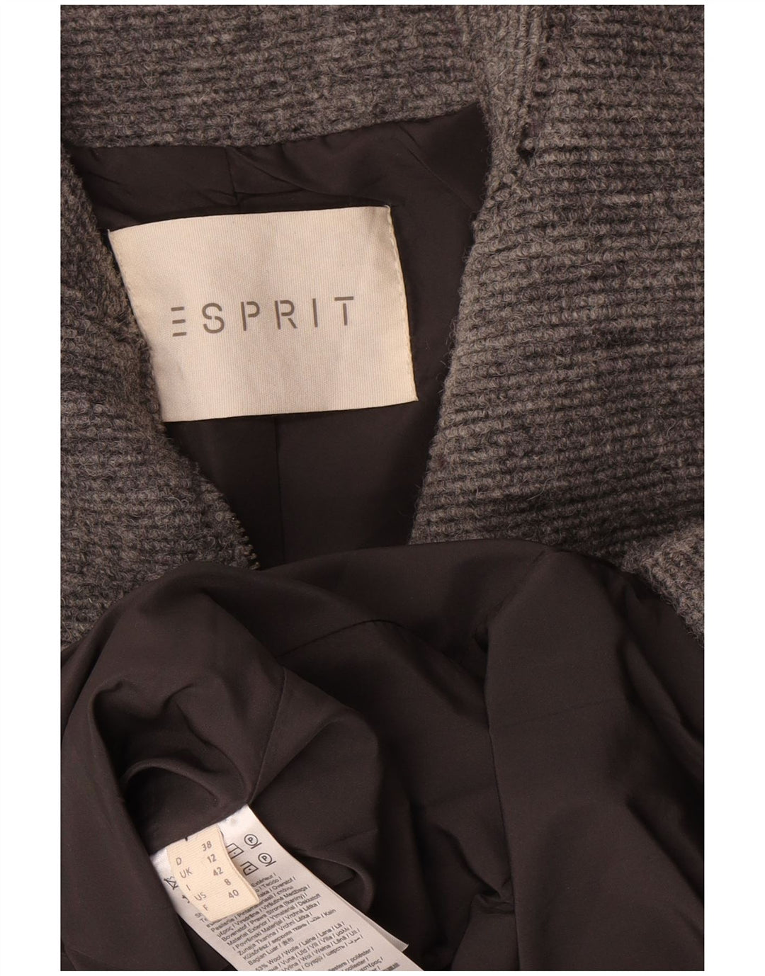 Esprit Dame Overfrakke UK 12 Mellemgrå Uld