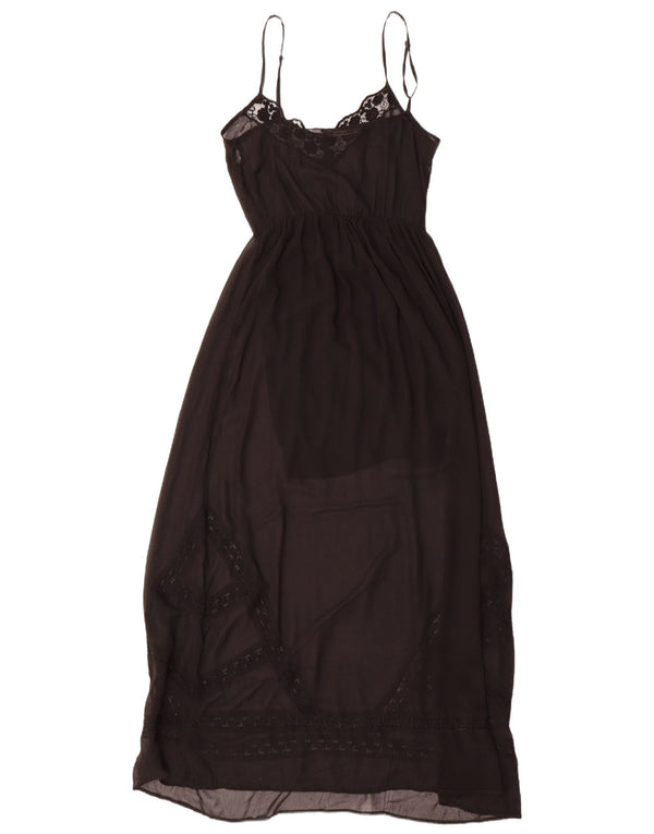 Zara Dame Maxi Slip Dress UK 10 Small Black Floral