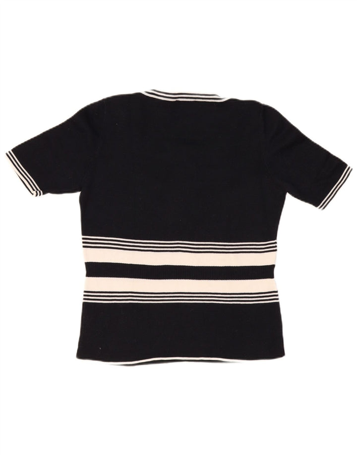 LUISA SPAGNOLI Dame Grafisk Boat Neck Jumper Sweater UK 14 Large Black