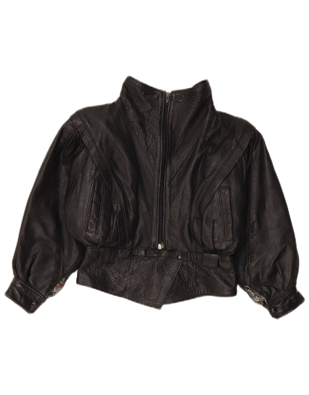 Vintage Pige Læderjakke 7-8 År Medium Sort Læder