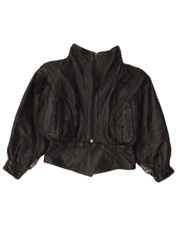 Vintage Pige Læderjakke 7-8 År Medium Sort Læder