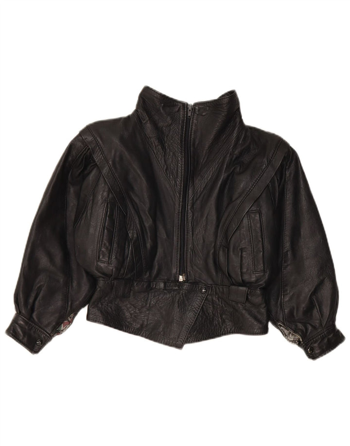Vintage Pige Læderjakke 7-8 År Medium Sort Læder