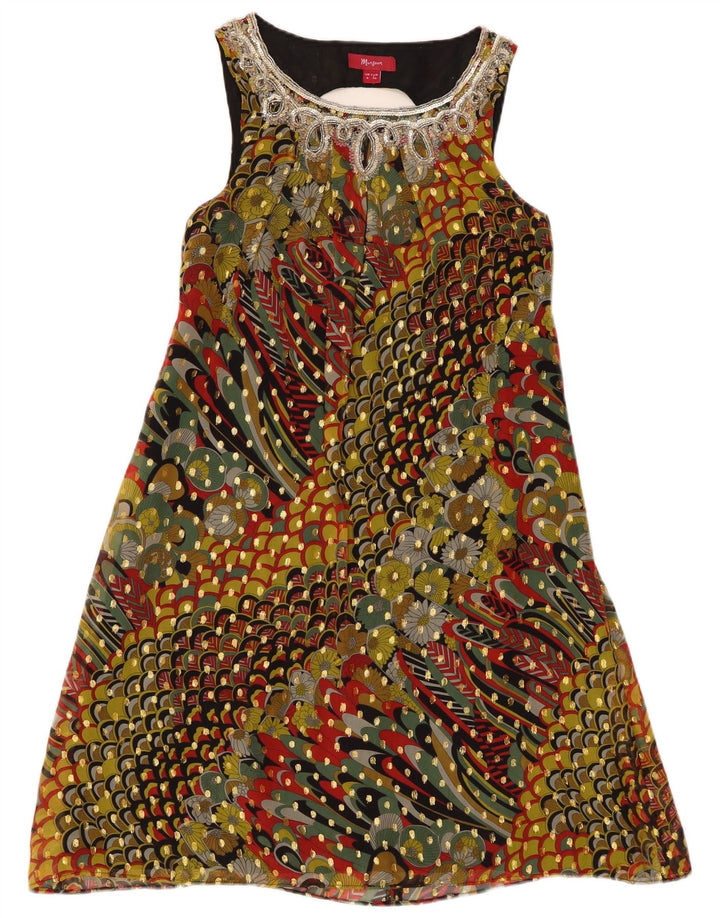 Monsoon Dame Ærmeløs A-Line Kjole UK 8 Small Multicolored Silke