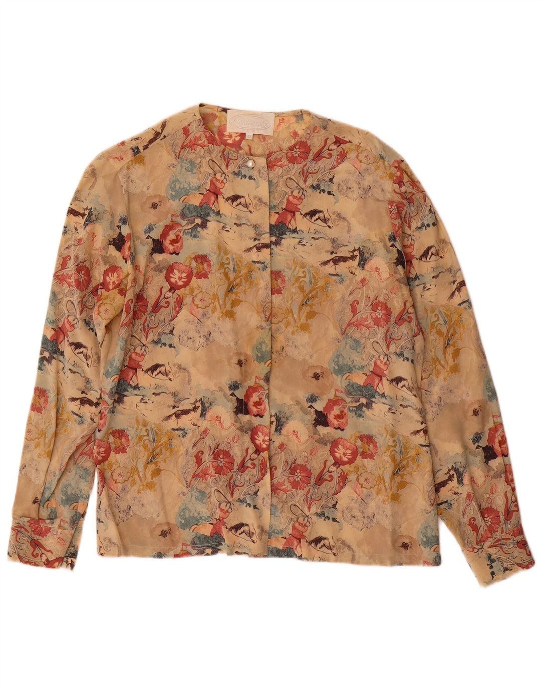 Vintage dameskjorte bluse IT 42 Medium Beige Floral Silke