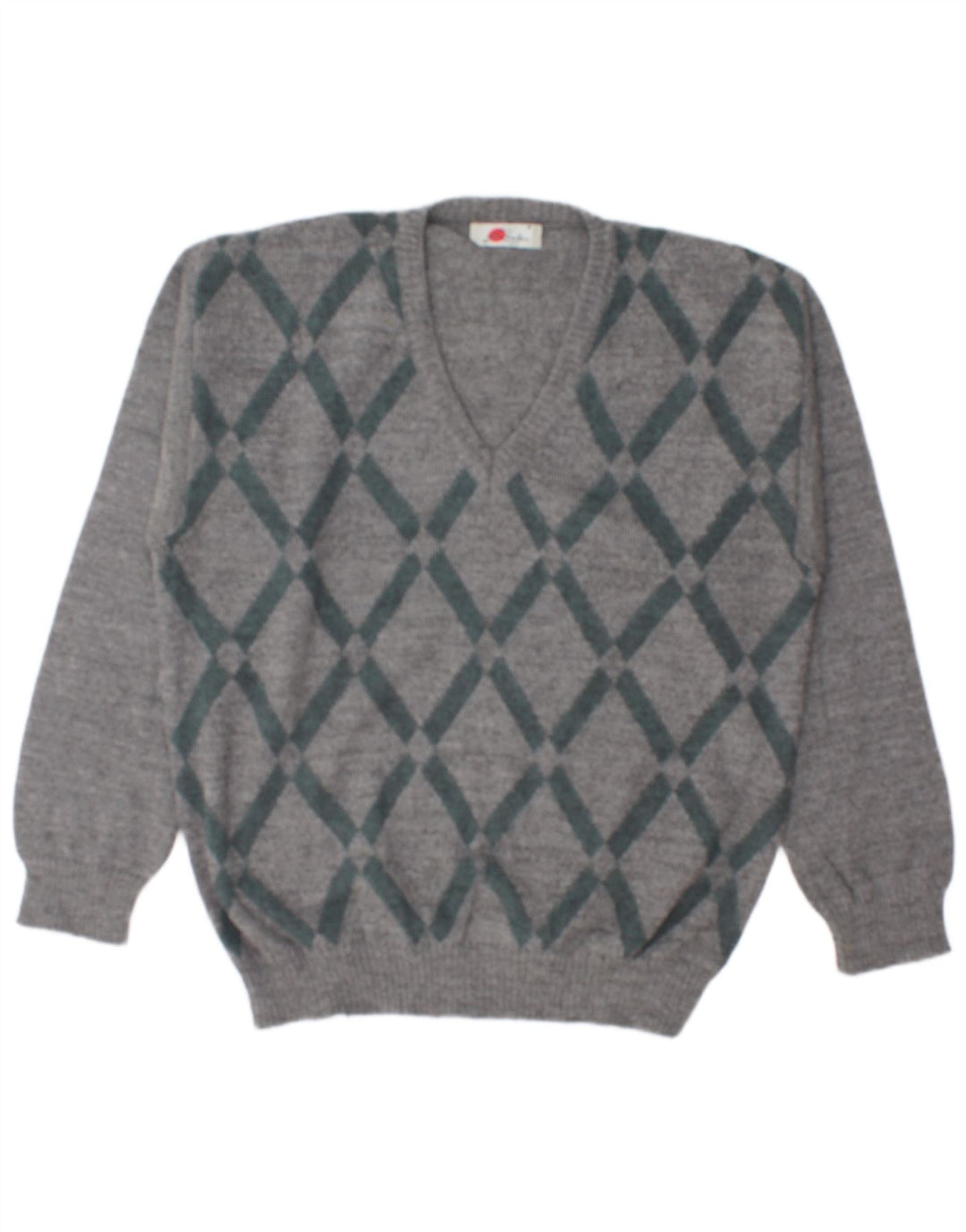 RODES Herre V-hals sweater Stor Grå Argyle/Diamant Wool