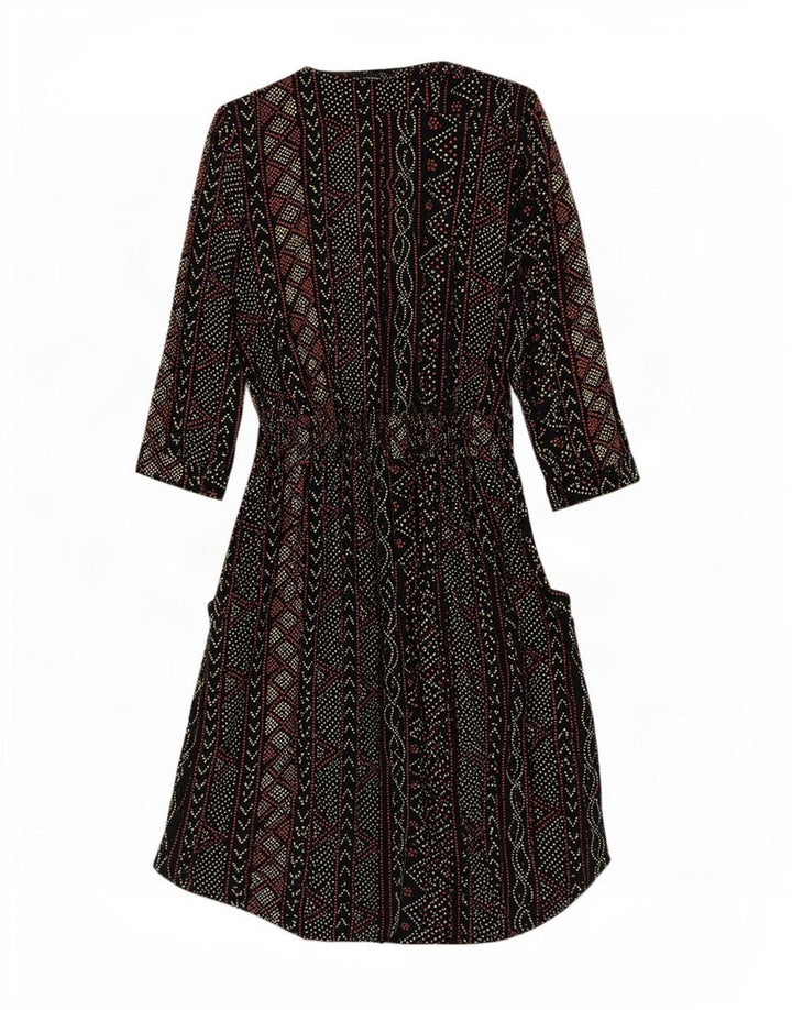 Warehouse Dame 3/4 ærmer Empire Dress UK 12 Medium Sort Geometrisk