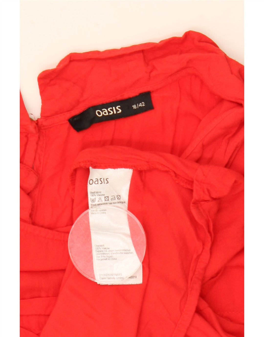 Oasis Dame Bluse Top UK 16 Stor Rød Viscose