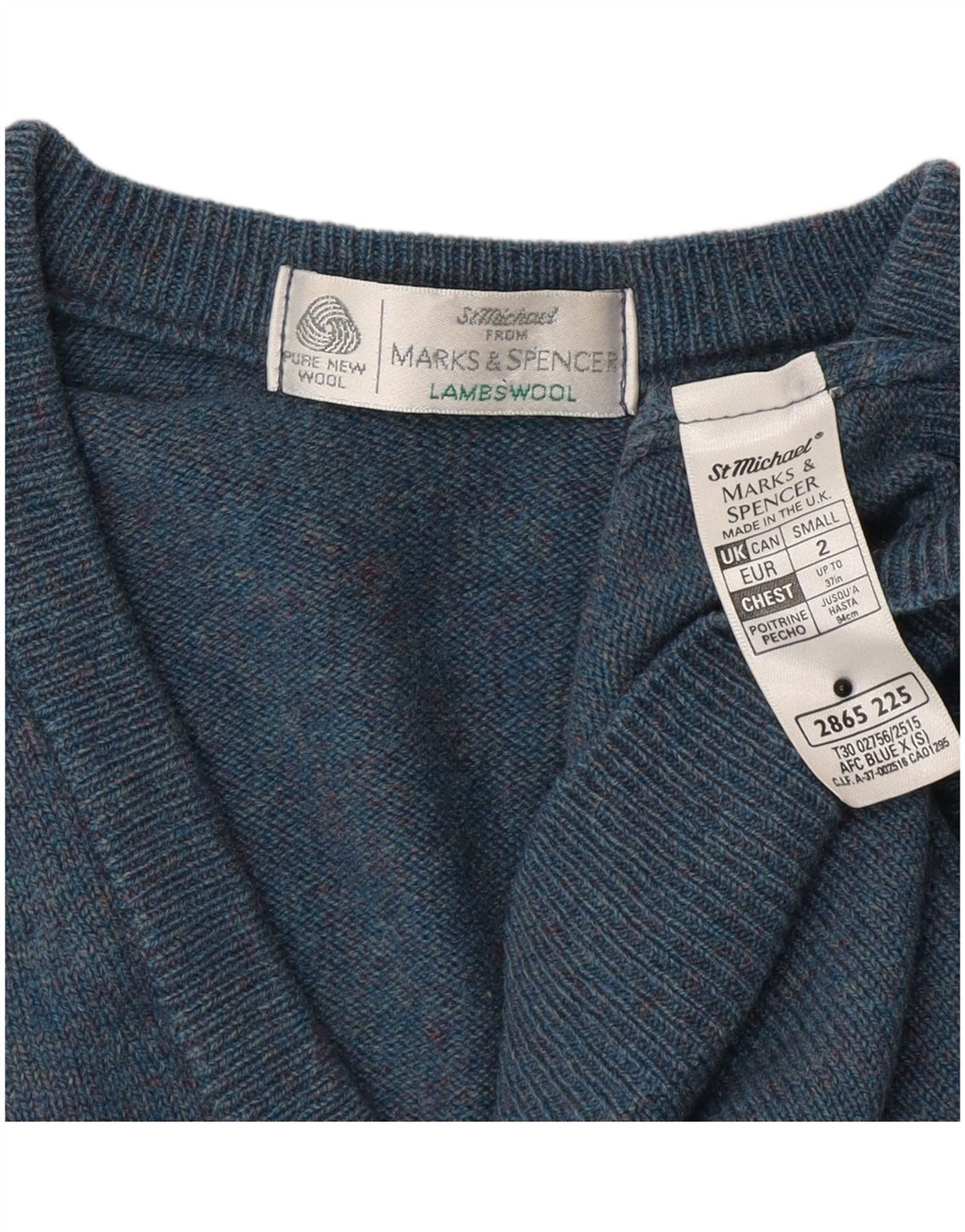 Marks & Spencer Herre V-hals sweater lille blå lammeuld