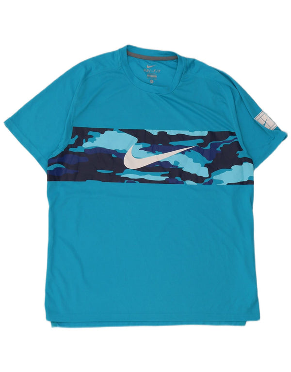 Nike Herre Dri Fit Grafisk T-Shirt Top XL Blå Camouflage Polyester